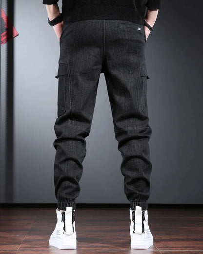 Autumn Jeans Men Baggy Cargo Pants Streetwear Hip Hop Casual Blue Gray Elastic Waist Denim Trousers CP2013