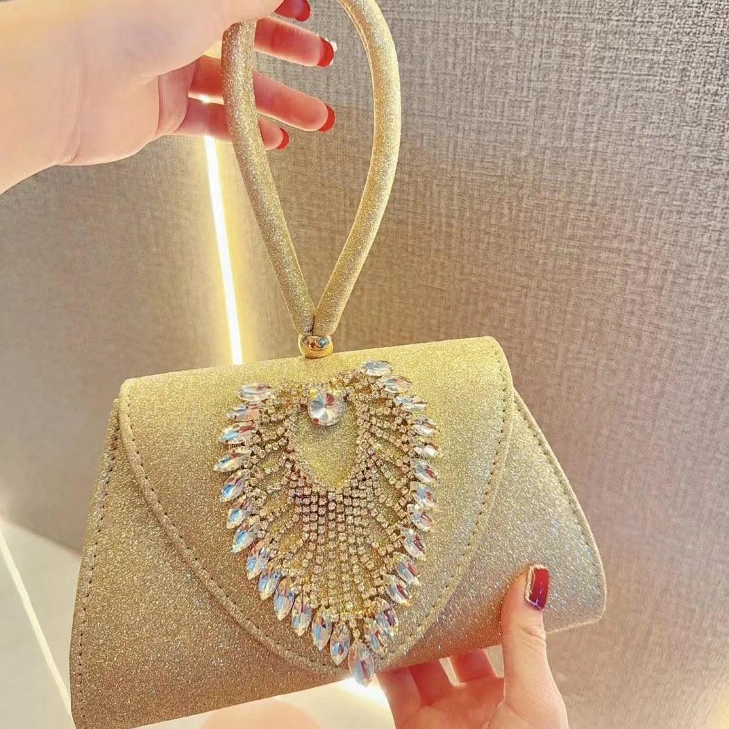 Women's Dinner Wedding Bag Studded Diamond Shoulder Crossbody Sequin Clutch Bag