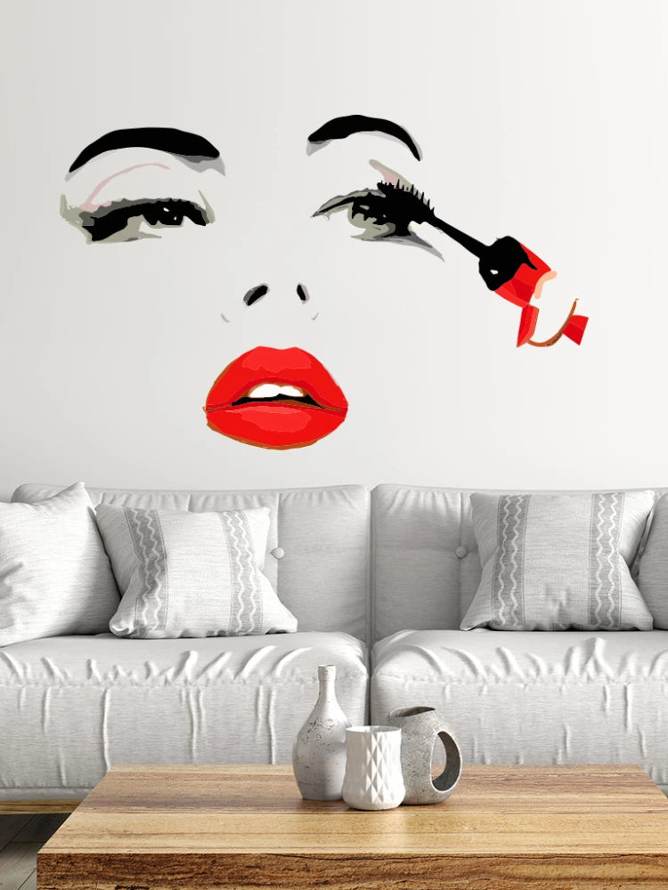 Beauty Female Face Wall Sticker Decal Beauty Studio Wallpaper Cosmetic Makeup Wall Art Sticker Mural Removable Salon Decoration