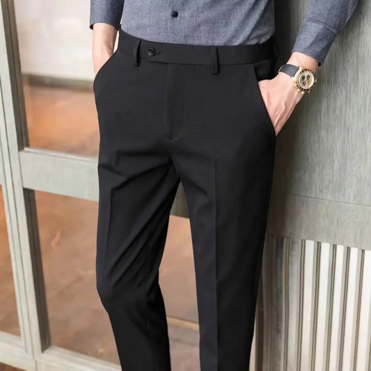 Men's Casual Business Suit Pants Loose-fit Straight-leg Nine-point-length Spring Autumn Fashionable Western-style Trousers