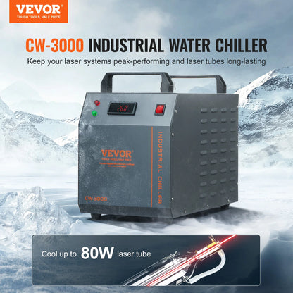 VEVOR Industrial Water Chiller CW-3000 80W Air-Cooled Water Cooler 12L Large Water Tank Capacity for Laser Engraving Machine