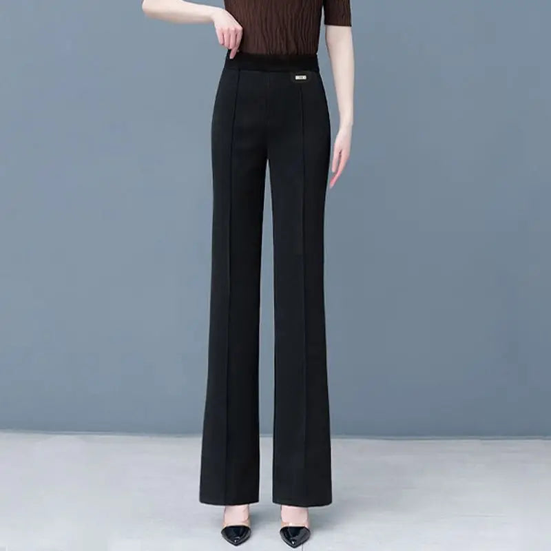 Women's Elastic Waist Solid Pocket Female Clothing Pants Spring and Autumn New High Waist Slim Flare Pants Fashion Casual Pants