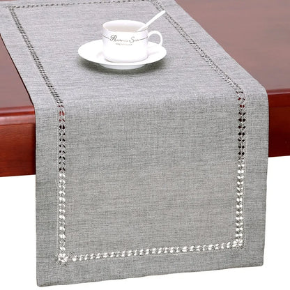 Handmade Hemstitch Gray Dining Table Runner Or Dresser Scarf Rectangular 32x183CM for Family Kitchen Table Runners