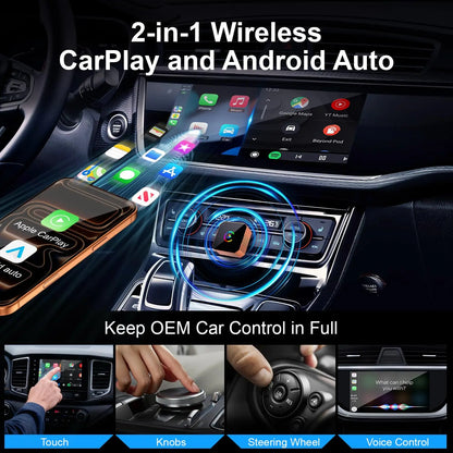 Adaptateur sans fil Carplay pour iPhone, CarPlay avec câble vers sans fil, Android Auto 2 en 1 Mini USB design