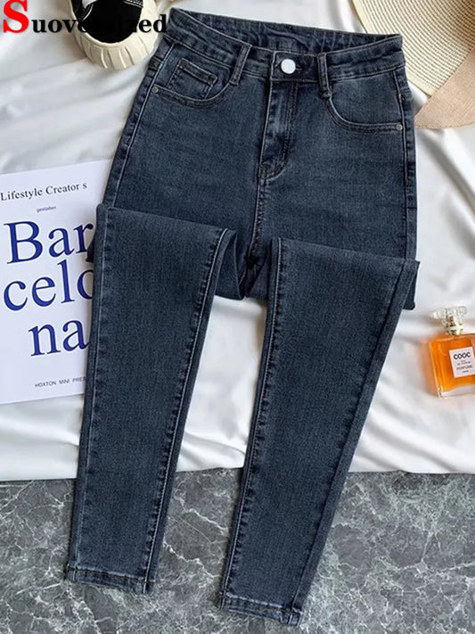 Korean Skinny High Waist Pencil New Jeans Spring Fall Casual Stretch Oversize 4xl Denim Pants Women Streetwear Vintage Vaqueros