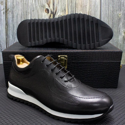 Luxury Business Casual Genuine Natural Cowhide Leather Men's Oxford Sneakers Spring Autumn Crocodile Pattern Anti-slip Footwear