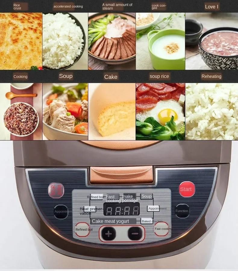 Electric Rice Cooker 5L Timing Reservation Food Heating Pressure Cooking Steamer 2-8 People Soup Stew Pot Cake 24H EU US