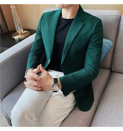 Men's Casual Suit Jacket High-end Solid Color Trendy Korean Style Business Attire Loose Fit Versatile For Autumn Winter