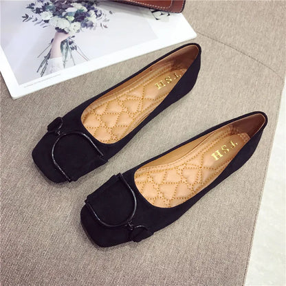 Flat Shoes for Women Spring 2023 New Suede Square Toe Shallow Cut Flat Bottomed Lefu Soft Bean Shoes Ladies big size 44 45 46