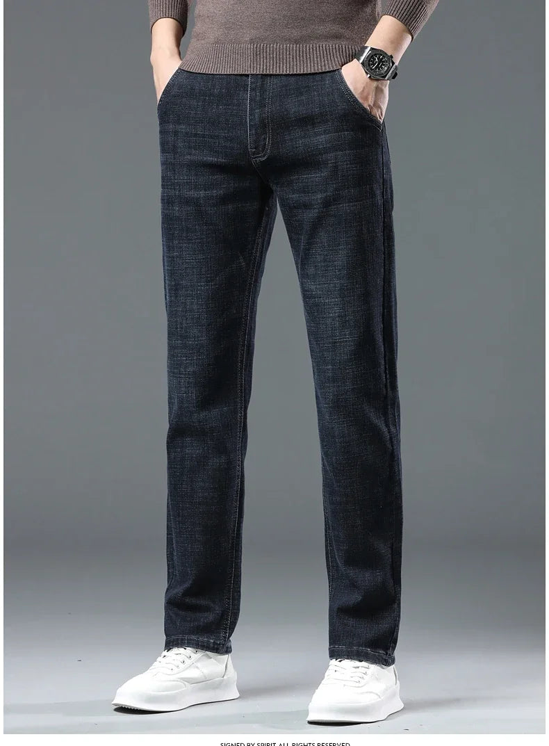 2024 New Straight Baggy Jeans Ultra-thin Comfortable Business Male Trousers Casual Blue Black Classic Denim Pants