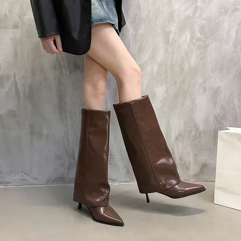 Women's Pointed Toe Knee-high Boots Stiletto Heel Sleeve High Heels Sexy Boots Women 2024 Fashion Spring and Autumn New Style