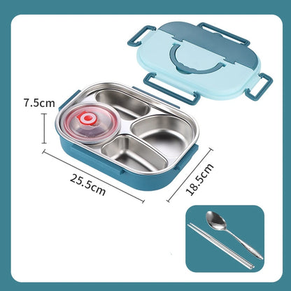 304 Stainless Lunch Box Double Layered with Spoon & Fork Leakproof Eco-Friendly Food-Safe Materials Bowl with Handle for Kids