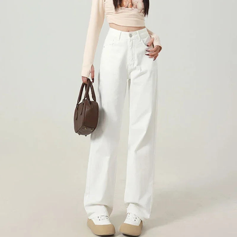 Woman High Waist Streetwear Wide Leg Jeans Female Harajuku Designer Loose Pants Girls Fashion Y2k Clothes White Denim Trousers