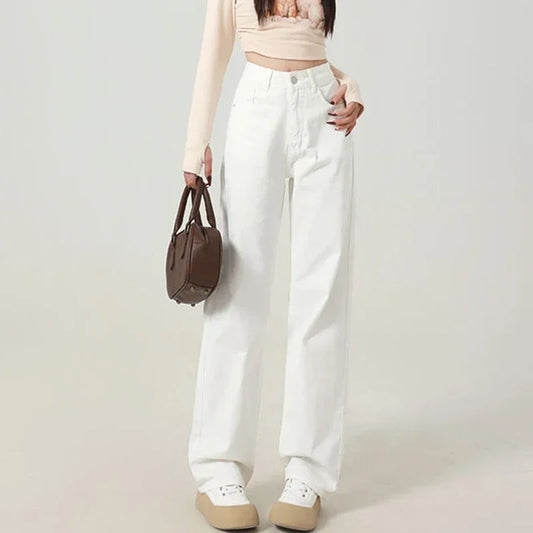 Woman High Waist Streetwear Wide Leg Jeans Female Harajuku Designer Loose Pants Girls Fashion Y2k Clothes White Denim Trousers