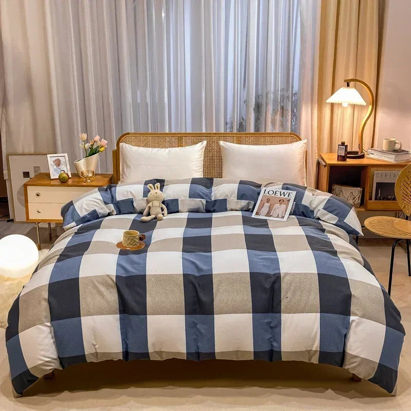 Geometric Plaid Duvet Cover 100% Cotton Queen Size Bedding Multicolor Buffalo Grid Skin-friendly Soft Quilt Cover with Zipper