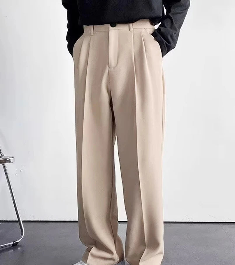 Light mature style autumn and winter new men's wide cut drape straight leg pants