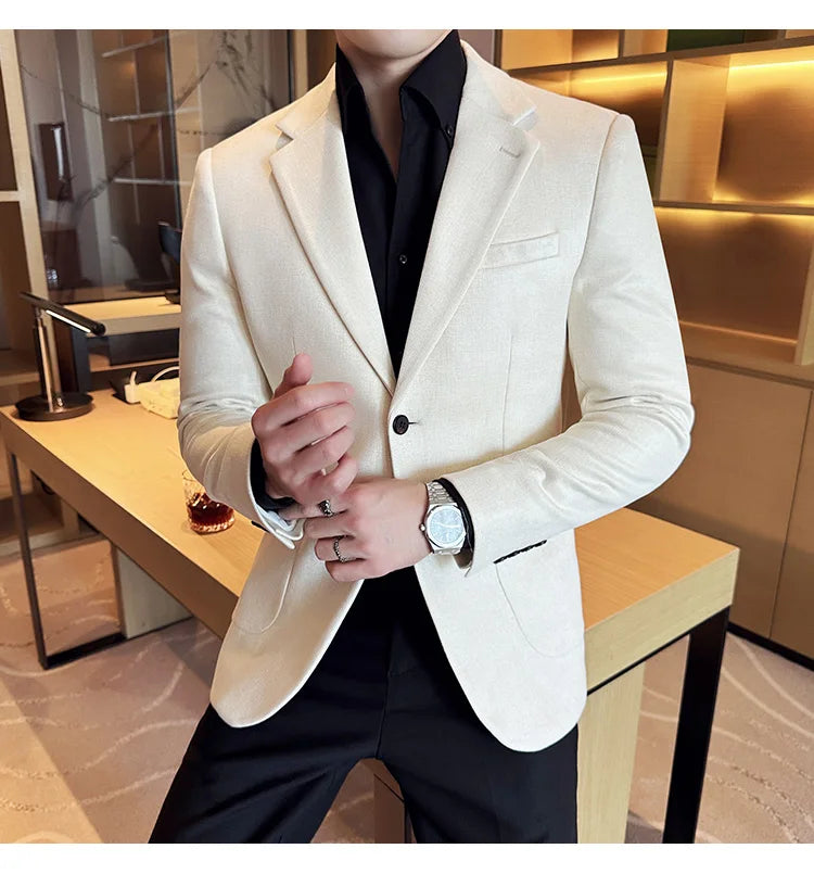 Suede Blazer Men's Fashionable Slim Fit Suit Jacket High-quality Single Breasted Business Dress Formal Jacket Blazer Hombre