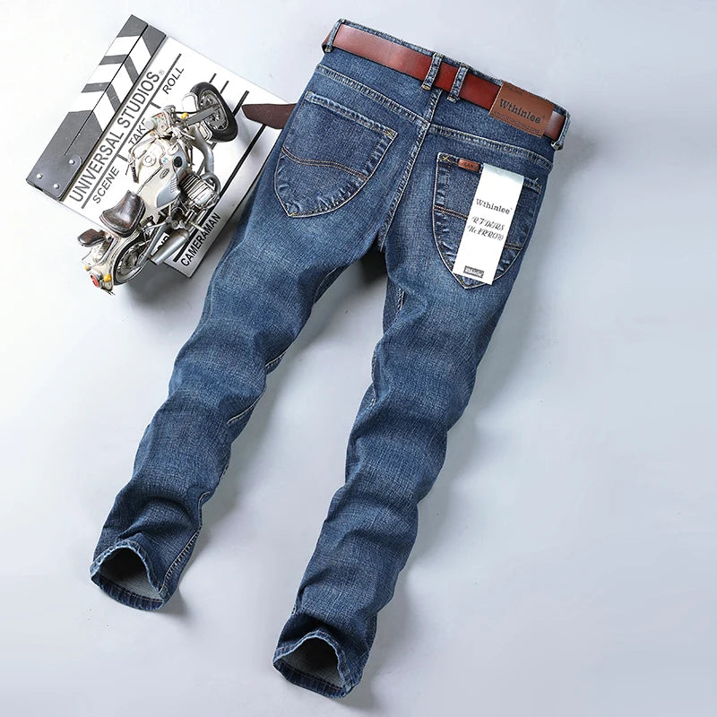 2024 Spring Autumn Office Business Jeans Men Classic Blue Cotton Stretch Straight-leg Denim Pants Male Brand Trousers