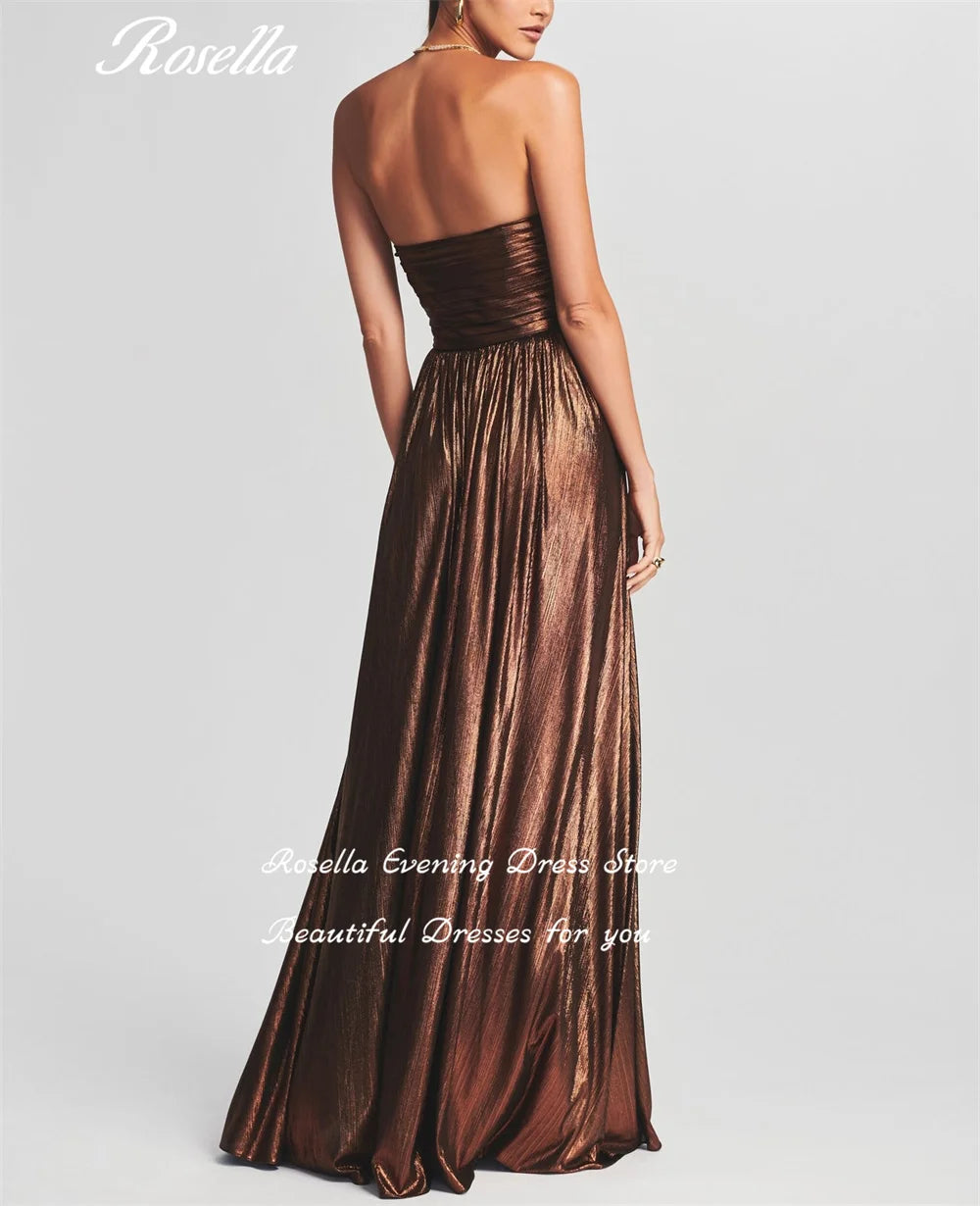 ROSELLA Brown Sexy Evening Gowns Pleated A Line Formal Prom Dress Sweetheart Floor Length High Split Vestido De Festa New 2023