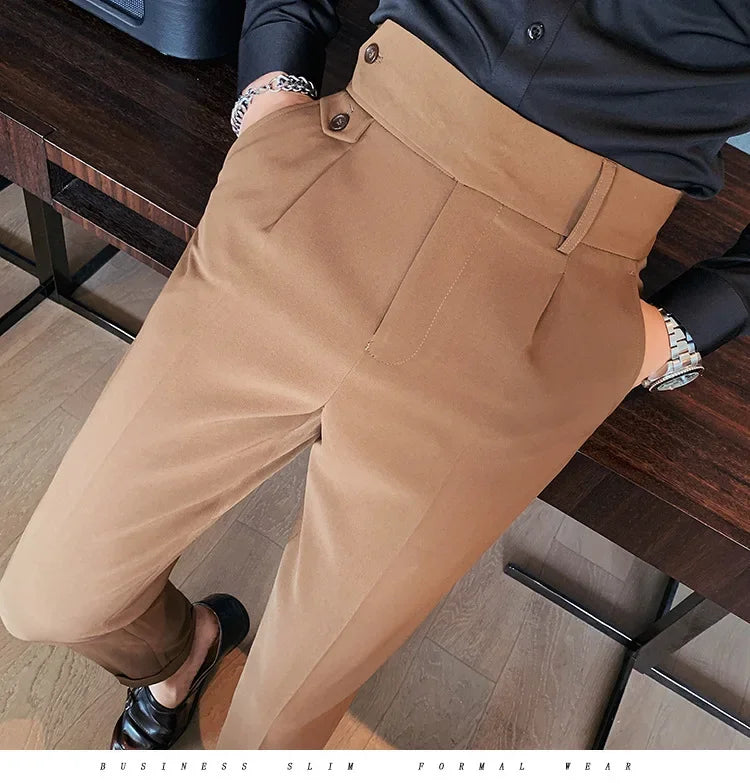 Men's Nine-Point Two-Piece Suit Pants Loose Fit Business Casual Straight Leg Lightweight Trousers Anti-Wrinkle Smooths Your Silh