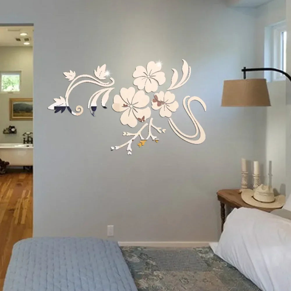 3D Acrylic Flower Mirror Wall Stickers Decorative Self Adhesive Large Wall Stickers Art Murals for Bedroom TV Background Decor