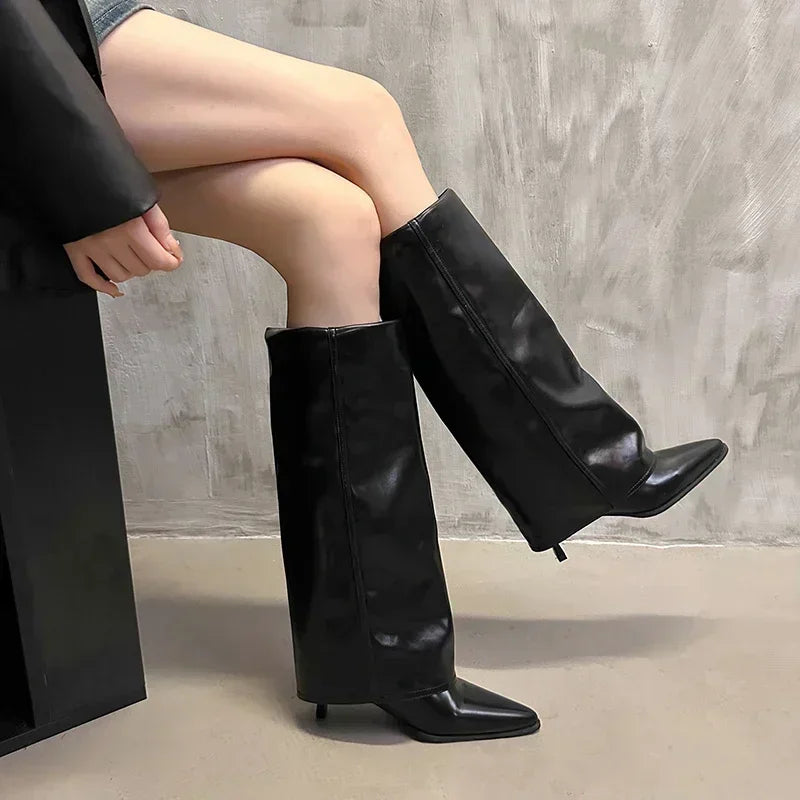 Women's Pointed Toe Knee-high Boots Stiletto Heel Sleeve High Heels Sexy Boots Women 2024 Fashion Spring and Autumn New Style