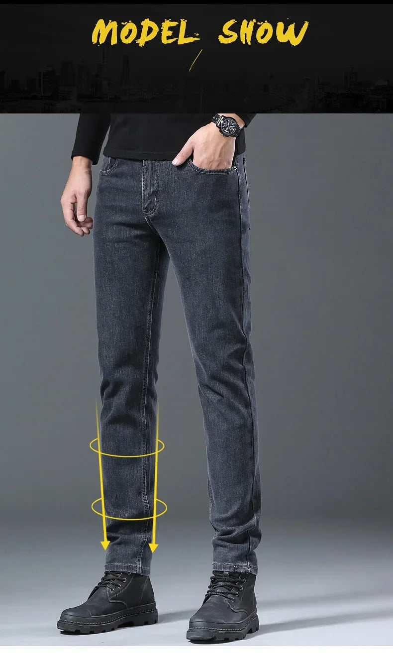 2024 Spring Summer New Style Classic Slim Jeans for Men Korean Fashion Simple Solid Color Straight Skinny Denim Trousers Male