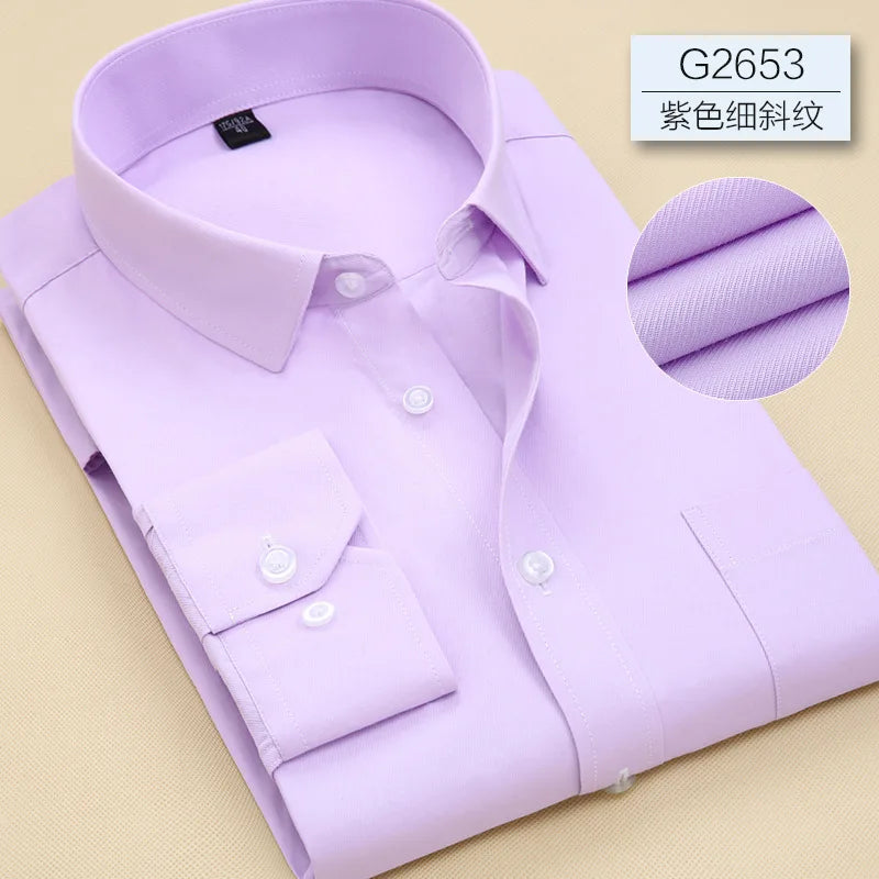 8XL Pure Color Office Formal Business  Social Work Classic Shirt Longsleeve Shirt for Men Casual Men's White Dress Shirt Black