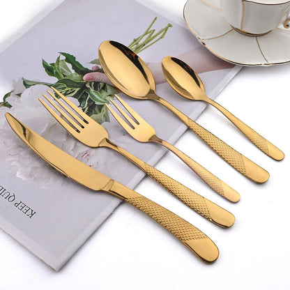 AJOYOUS 30Pcs Dinnerware Set Steak Knives Fork Tea Spoon Cutlery Set Stainless Steel Western Flatware Kitchen Tableware