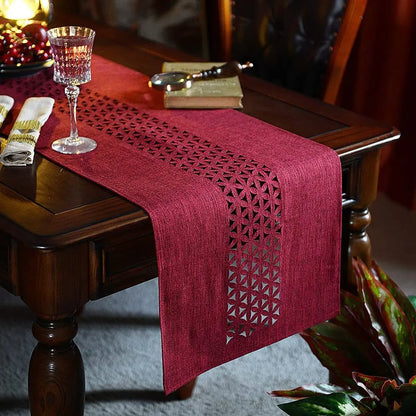 Gray Hollow Table Runner Rectangle Double Solid Fabric Farmhouse Flat Perforation Home Table Runners for Dining Holiday 13 x72In