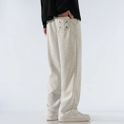 Men's Pants Wide Leg Cotton Fabric Straight Loose Outdoor Solid Color Knitted Sweatpants High-quality Soft Long Baggy Trousers