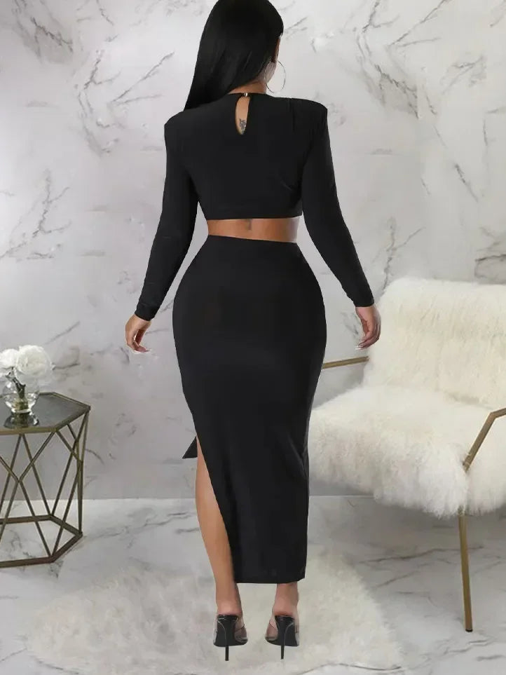 GUWU Ruched Up Cutout Front Long Sleeve High Side Slit Bodycon Midi Maxi Dress Asymmetrical Sexy Fashion Women Party Vestidos