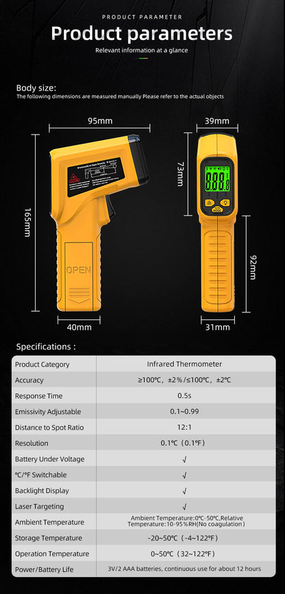 -50~530C Infrared Thermometer Professional 12:1 Digital IR-LCD Temperature Meter Non-contact Laser Thermometers Pyrometer