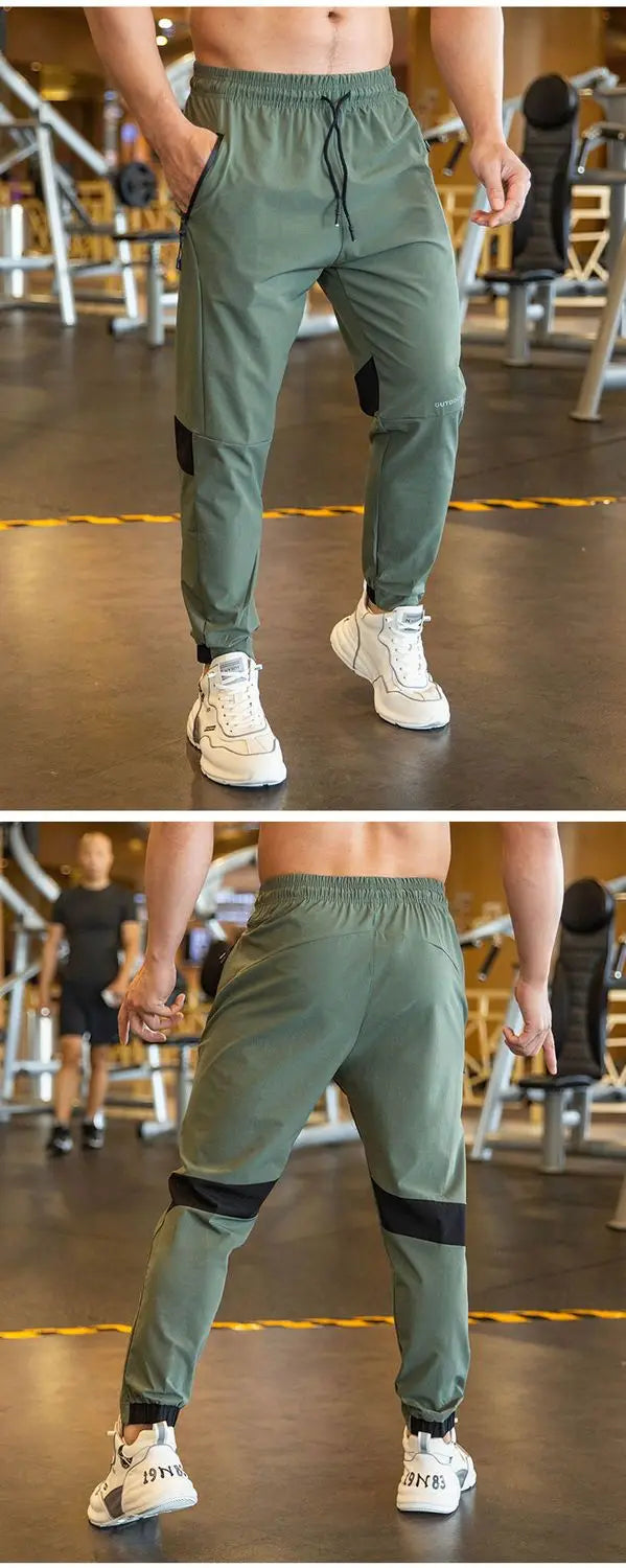 2024 Summer Thin Style Ice Silk Fabric Motion Trousers Man Solid Color Elastic Waist Quick Drying Loose Bodybuilding Sweatpants