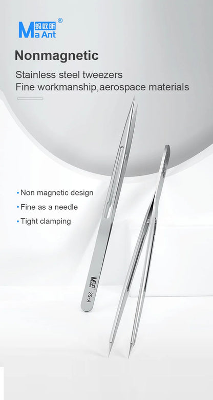 MaAnt SS-A SS-A1 SS-J Stainless Steel Tweezers for Phone Repair Universal Non-magnetic High Precision Jump Wire Clips