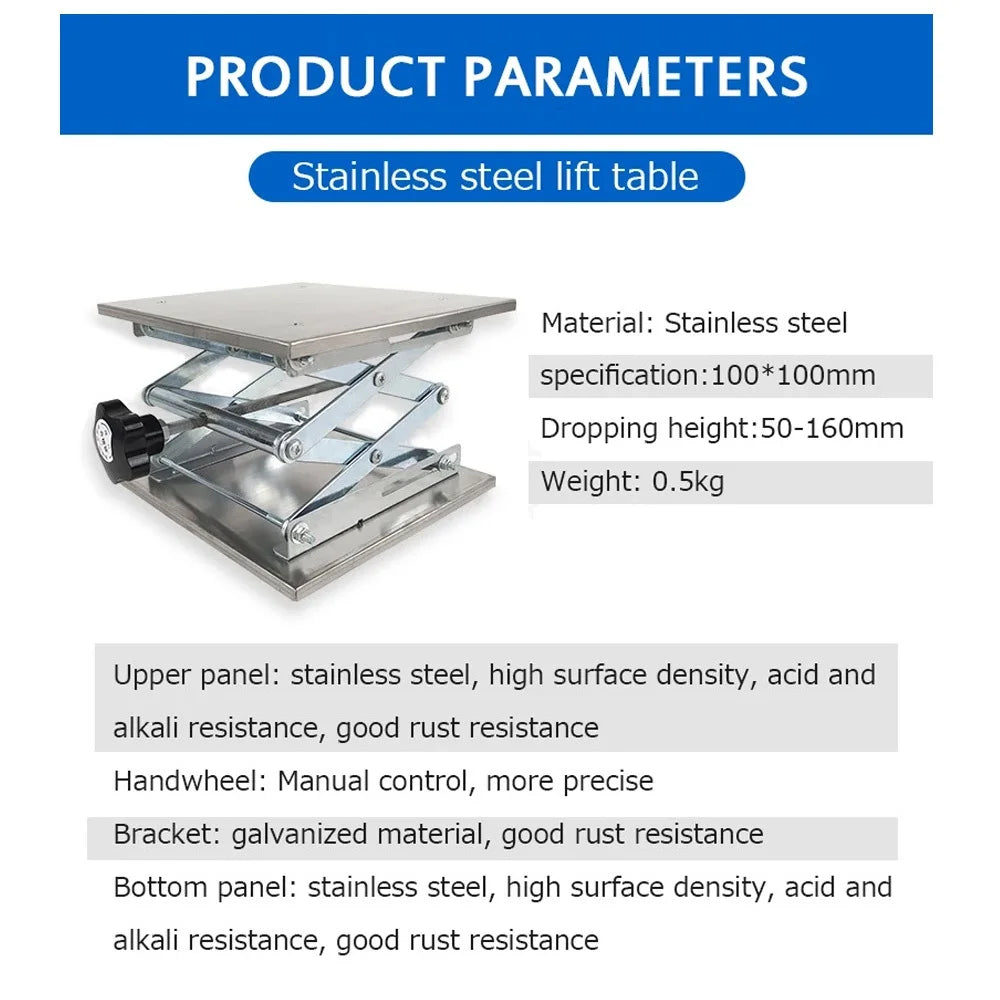 Woodworking Manual Lift Platform Stainless Steel Lift Table Lab Plate Jack Aluminum Router Lift Table Spirit Level Lifting Stand