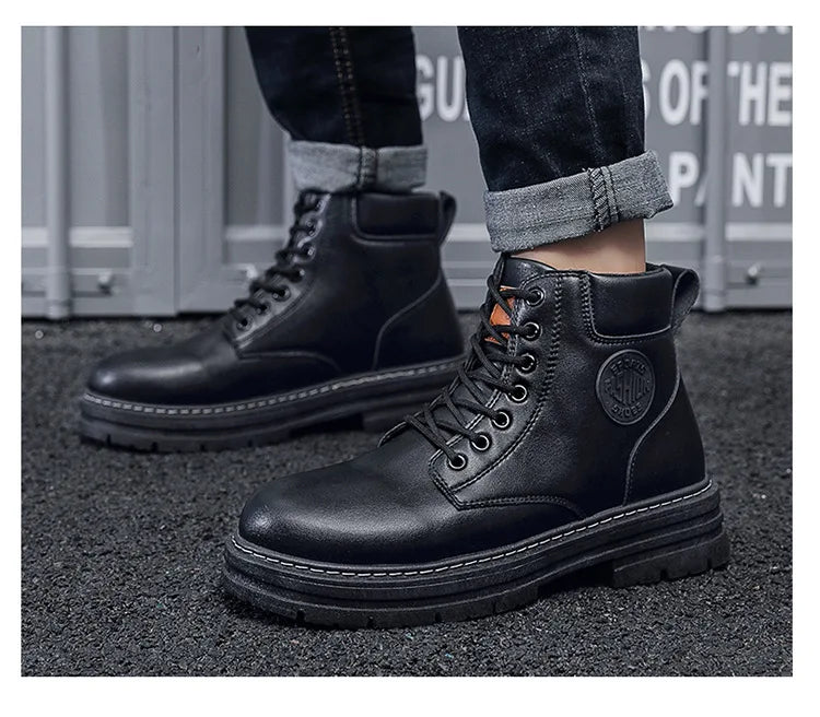 Men's Boots Autumn New High Top Workwear Boots British Style Korean Version Thick Soled Lace Up Anti Slip Warm Waterproof Boots