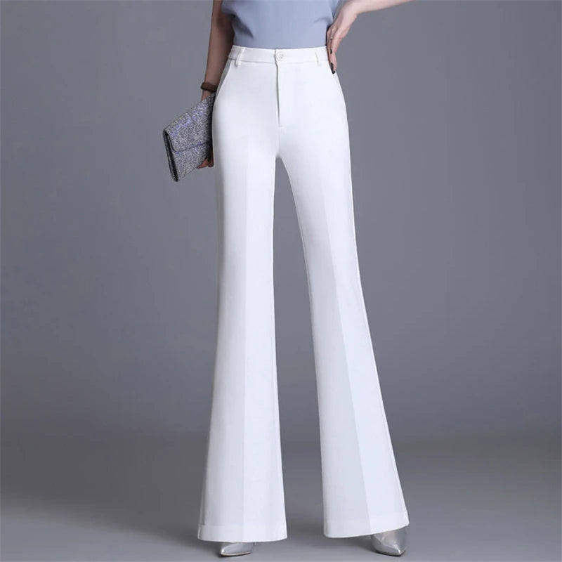 2024 Summer Thin Wide Leg Bell Bottom Pants Womens High Waist Classic Suit Trousers Office Fashion Slim White Flare Pantalones