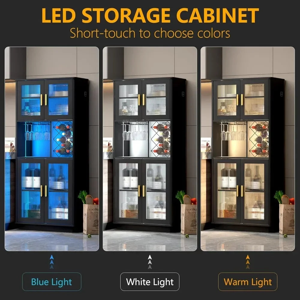 LED Wine Bar Cabinets with Removable Wine Rack, Bar Cabinets for Liquor with Light Motion Sensor, Kitchen Cabinet Storage