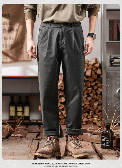 HIQOR Men Elastic Waist Cargo Pants New In Man Cotton Casual Pants Male Workwear Hombre Straight Trousers Male Big Size 28-38