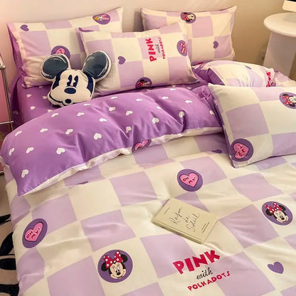 Toy Story Lotso Buzz Lightyear Alien Mickey Stitch Pooh Bear Fun Cartoon Printed Cotton Sheets and Quilt Covers Three Piece Set