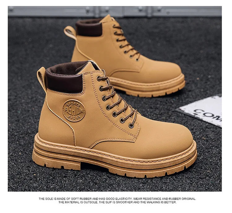 Men's Boots Autumn New High Top Workwear Boots British Style Korean Version Thick Soled Lace Up Anti Slip Warm Waterproof Boots