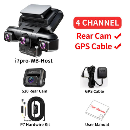 TiESFONG 4CH GPS caméra de tableau de bord i7pro frontal 4K/2K+3*1080P pour dashcam voiture DVR 360 24H moniteur de stationnement,WiFi camaras para automóviles,IR Vision nocturne,g-sensor,256Gmax