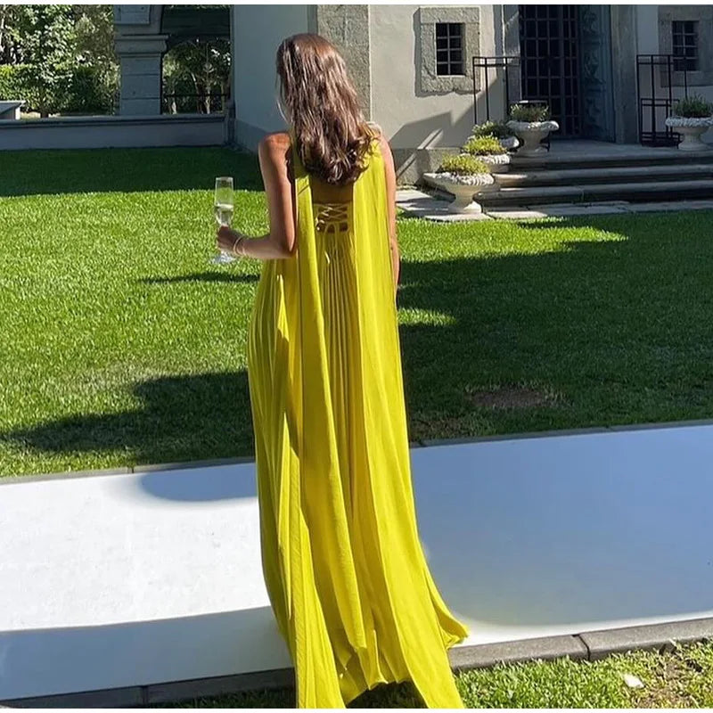 Elegant Strapless Ribbon Long Dress Women Sexy Sleeveless Backless Pleated Party Dresses 2024 Summer Lady Sexy Evening Robes New