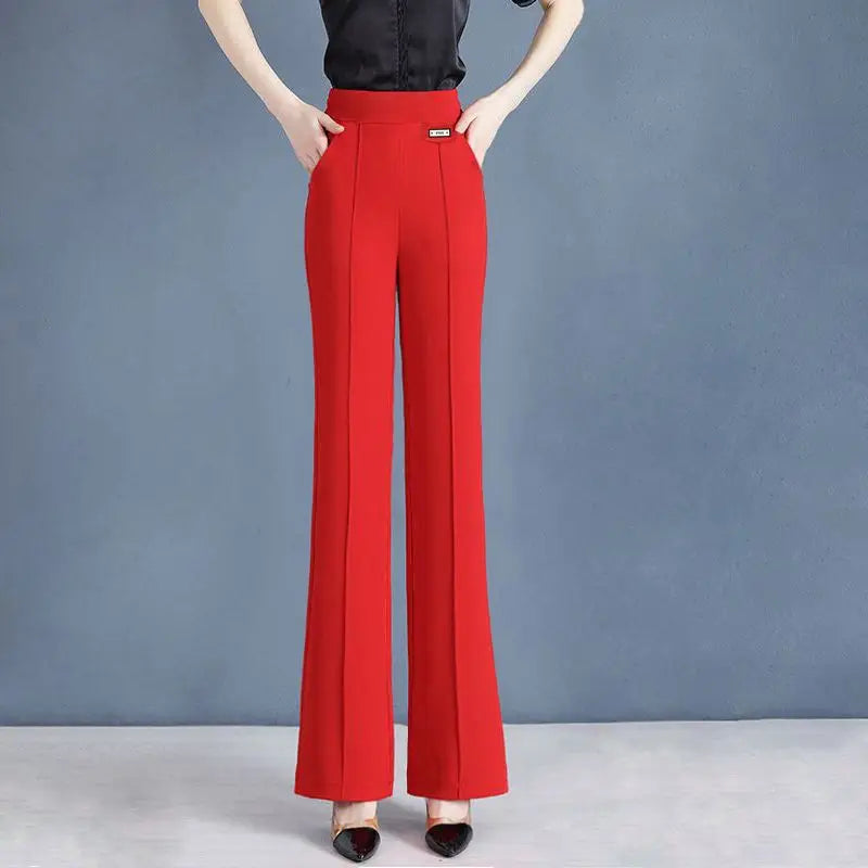 Women's Elastic Waist Solid Pocket Female Clothing Pants Spring and Autumn New High Waist Slim Flare Pants Fashion Casual Pants