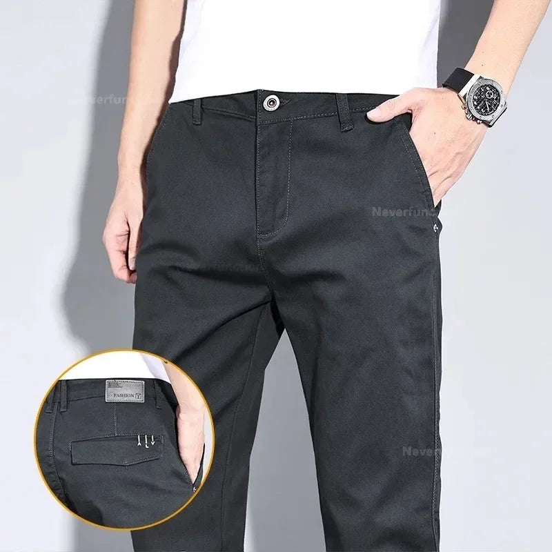 Four Seasons Men's New White Fashion Casual Pants Stretch Straight Comfortable Soft Business Work Trousers Male Brand Clothes