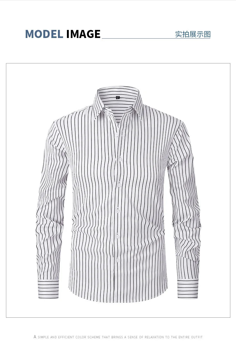 New Men Dress Shirt Long Sleeve Striped Business Office Casual Quality Shirts Slim Fit Streetwear Homme Camisas De Hombre