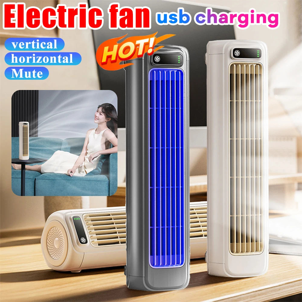 Portable Tower Fan 3 Speeds Desk Fan Quiet Desktop Fan Rechargeable Wall Mount Fan for Bedroom Living Room Office