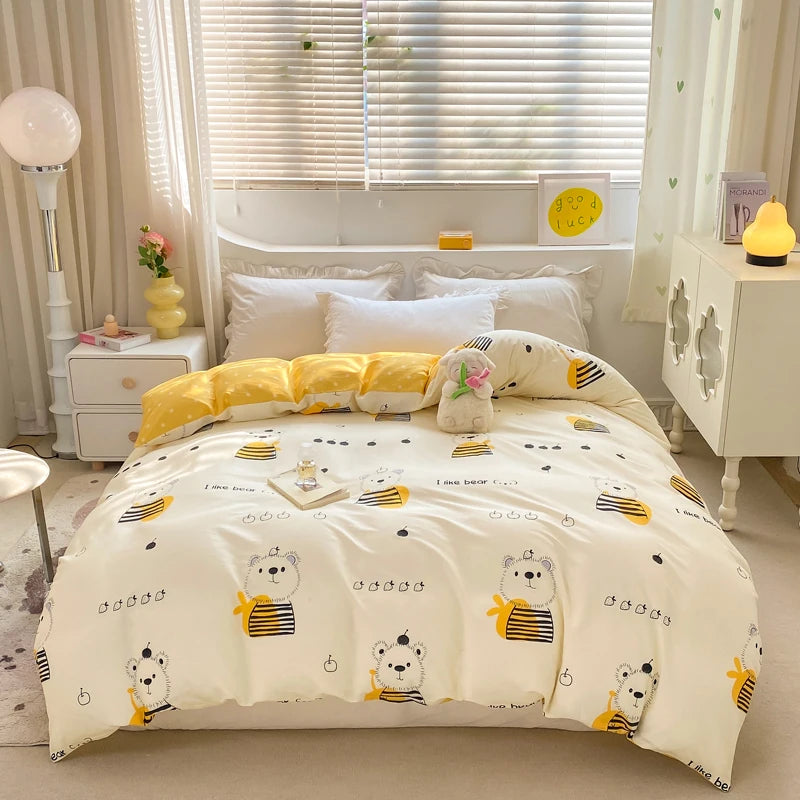 Fresh Floral Pattern Duvet Cover 1Pc 100% Cotton Skin-friendly Breathable Comforter Cover Home Bedding for Kids Teens Adults