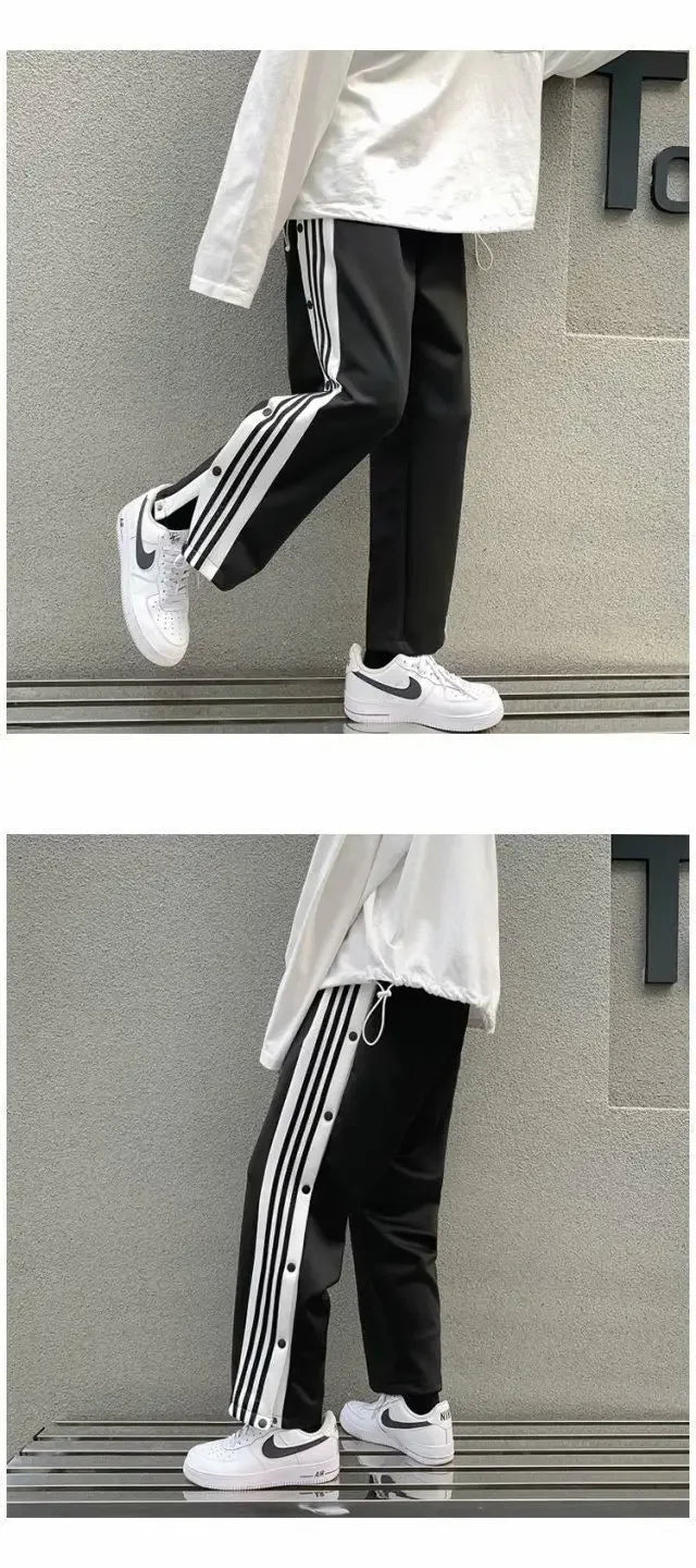 Spring Autumn Men's Loose-Fit Casual Pants Trendy Korean Style Straight-Leg Sports Cropped Pants Hong Kong Style Button-Up